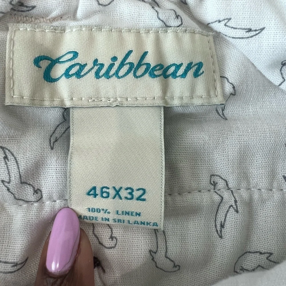 NWT! Caribbean 100% Linen Oatmeal Elastic Drawstring Waist Cargo Pants Mens46*32